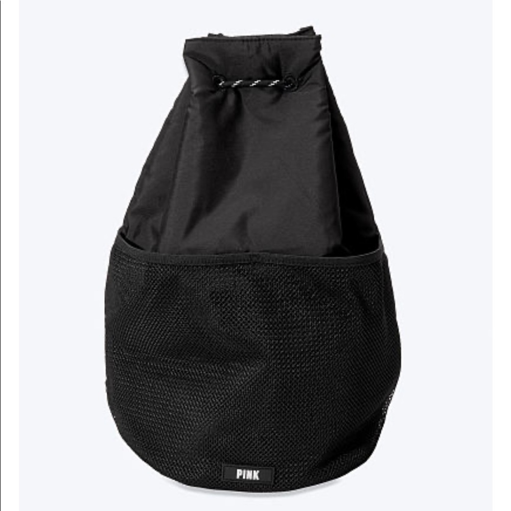 PINK black drawstring bag.